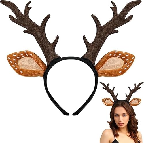 Hirschgeweih-Stirnband, Hirschkostüm für Damen und Erwachsene, niedliches Rentierhörner-Ohren-Kostüm-Zubehör für Halloween, Weihnachten, Cosplay, Partyzubehör (Hirschgeweih-Stirnband) von corgi butt