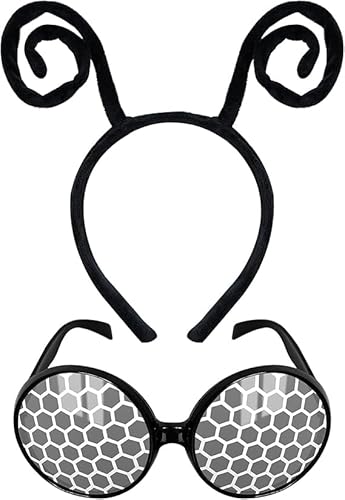 Insekten-Stirnband und Brille, Fliegenantenne, Stirnband und Brille, Kostümzubehör, Halloween, Cosplay, Partygeschenke für Damen, Herren und Kinder (schwarzes Stirnband mit Brille) von corgi butt