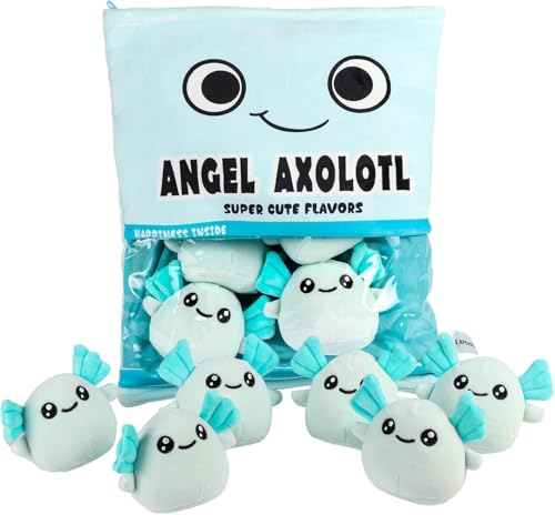 Plüschtiere - Abnehmbare Wurfkissen Plüschtiere mit 8 kleinen Corgi - Weiches Kuscheltier - Niedliche Plüsch Geschenke für Kinder Jungen Mädchen (Blau - Axolotl) von corgi butt