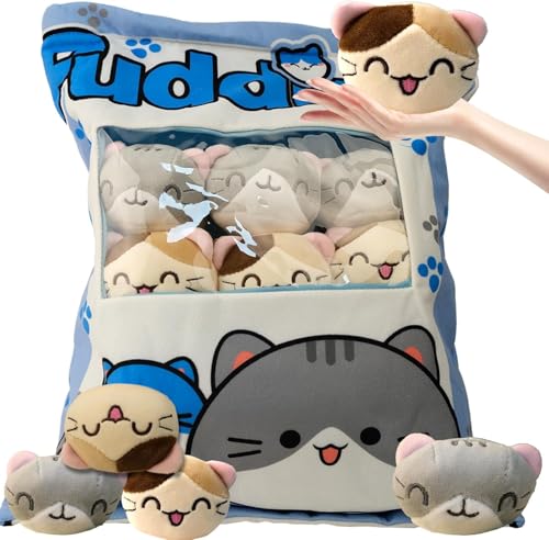 Plüschtiere - Abnehmbare Wurfkissen Plüschtiere mit 8 kleinen Corgi - Weiches Kuscheltier - Niedliche Plüsch Geschenke für Kinder Jungen Mädchen (Blau - Kätzchen) von corgi butt