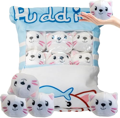 Plüschtiere - Abnehmbare Wurfkissen Plüschtiere mit 8 kleinen Corgi - Weiches Kuscheltier - Niedliche Plüsch Geschenke für Kinder Jungen Mädchen (Weiß - Katze) von corgi butt