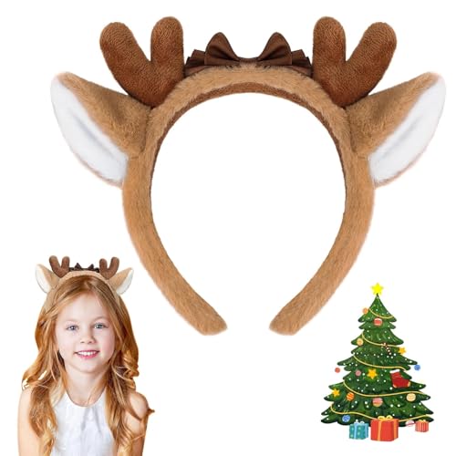Rentiergeweih, weiches Hirschohren-Haarband mit Schleife, niedliche Weihnachts-Kopfbedeckung, Geweih, Tierkostüm für Erwachsene, Halloween-Partys (Hirschgeweih, Stirnband3) von corgi butt