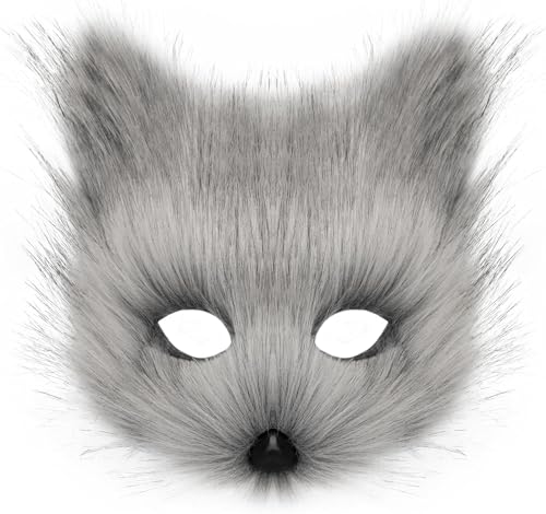 Tier Fuchs Wolf Maske Halloween Party Cosplay Kostüme Requisiten Plüsch Katze Halbgesichtsmasken Karneval Weihnachten Maskerade (Dunkelgrau) von corgi butt
