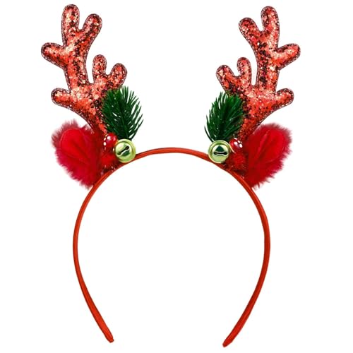 Weihnachts-Rentier-Geweih-Stirnband, Haarspangen, Haarreifen, Mädchen, Urlaub, Schönheitskopfschmuck (Geweihglocke) (roter Schönheitskopfschmuck) von corgi butt