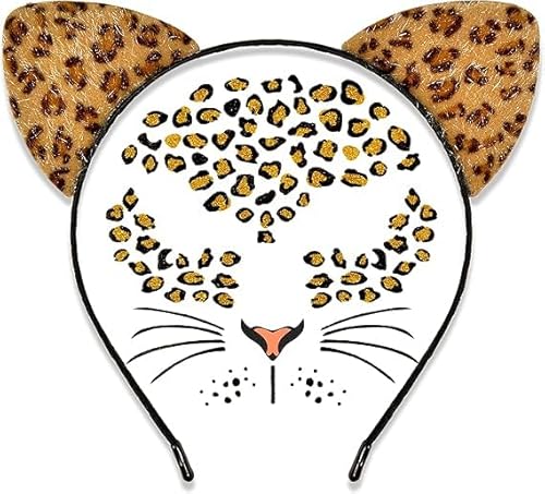 corgi butt Gepardenohren-Haarreif mit temporären Tattoos, Halloween-Tierohren, Haarreif, Katzenohren, Kostümzubehör (Geld-Leoparden-Stirnband) von corgi butt
