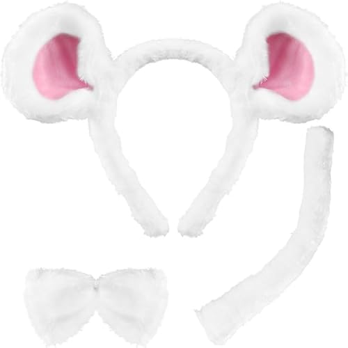 corgi butt Halloween-Kostüm, Schweinemaus-Kostüm-Set, graue Esel-Kostüme für Halloween, Cosplay, Verkleidungsparty (rosa weiße Maus) von corgi butt