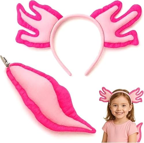 corgi butt Halloween-Kostüm, Schweinemaus-Kostüm-Set, grauer Esel für Halloween, Cosplay, Verkleidungsparty (rosa Axolotl) von corgi butt