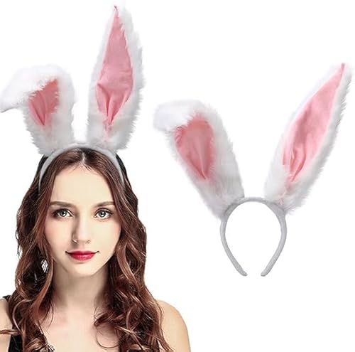 corgi butt Hasenohren Stirnband Hasenohren Stirnbänder pelzig Cosplay Halloween Party Haarband Kostüm Zubehör für Frauen (weiße Hasenohren) von corgi butt