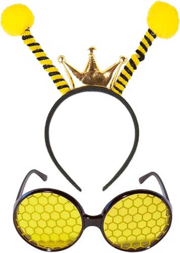 corgi butt Stirnband Marienkäfer Antenne Stirnband Kostüm Haarband für Halloween Partys (Gelbes Stirnband mit Brille) von corgi butt