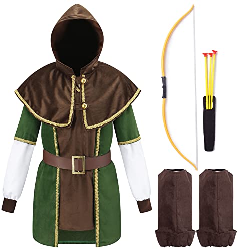 Kinder Robin Hood Kostüm mit Pfeil und Bogen | Für Jungen & Mädchen | grün, braun Größe 128/134 von corimori