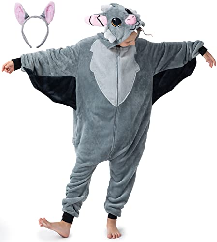 corimori Flauschiges Fledermaus-Kostüm für Kinder mit Haarreif | Halloween Fasching Kostüm Onesie für Mädchen, Jungen | 130-150cm von corimori