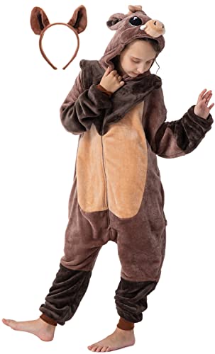 corimori Flauschiges Wildschwein-Kostüm für Kinder mit Haarreif | Karneval Fasching Kostüm Onesie für Mädchen, Jungen | Körpergröße 130-150cm von corimori