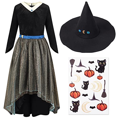 corimori Hexen-Kleid Kostüm-Set für Kinder | mit Hexenhut & Tattoos | Halloween Kinder-Kostüm | schwarz, Größe 104/110 von corimori