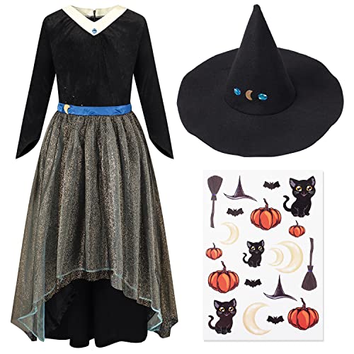 corimori Hexen-Kleid Kostüm-Set für Kinder | mit Hexenhut & Tattoos | Halloween Kinder-Kostüm | schwarz, Größe 110/116 von corimori