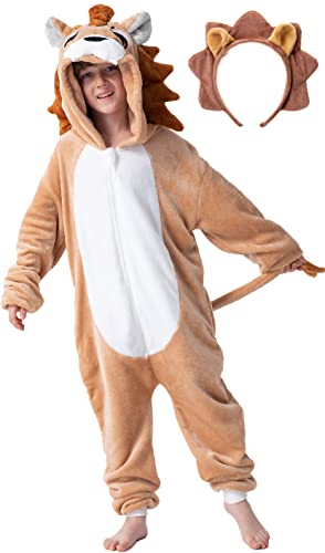 corimori Flauschiges Löwen-Kostüm für Kinder mit Haarreif | Karneval Fasching Kostüm Onesie für Mädchen, Jungen | Körpergröße 90-110cm von corimori