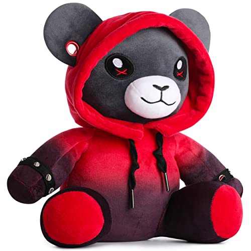 corimori Plüschtier Ember der Punk-Bär Teddy Gothic mit Hoodie, Tunneln und Stickerei, 28cm, schwarz/rot von corimori