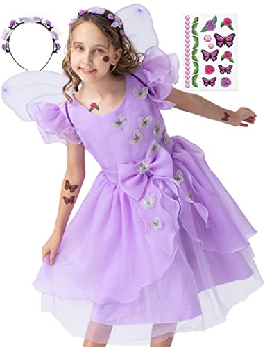corimori Schmetterling Kostüm Kleid mit Flügeln für Kinder | mit Tattoos & Haarband | Feenkleid Mira für Fasching, lila, Größe 110/116 corimori Schmetterling Kostüm Kleid mit Flügeln für Kinder | mit Tattoos & Haarband | Feenkleid Mira für Fasching, lila, Größe 110/116 von corimori