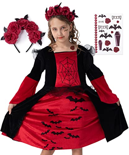 corimori Vampir-Kostüm Set Kleid für Mädchen | mit Haarband & Tattoos | Halloween Kinder-Kostüm | schwarz-rot, Größe 122/128 corimori Vampir-Kostüm Set Kleid für Mädchen | mit Haarband & Tattoos | Halloween Kinder-Kostüm | schwarz-rot, Größe 122/128 von corimori
