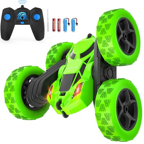 cosone Ferngesteuerte Autos, RC-Autos Stuntauto, 2,4 GHz, ferngesteuertes Autospielzeug für Jungen, Allrad-Offroad-Stuntauto, doppelseitig, um 360° drehbar, Geschenke für Kinder ab 6 Jahren (Grün) von cosone