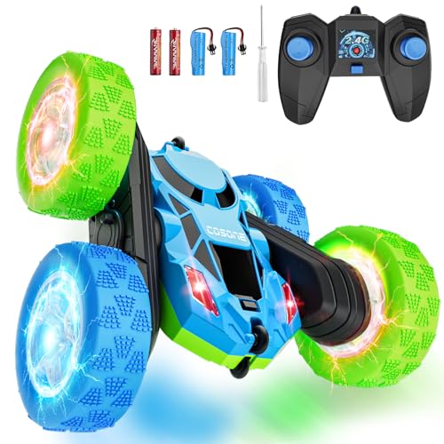 cosone Ferngesteuertes Auto für Kinder RC Stunt Cars mit coolem Rad Lichter 360° drehend Jungen Spielzeug für Alter 6 7 8 9 10-12 Kinder Geschenk Ideal (Blau&Grün) von cosone