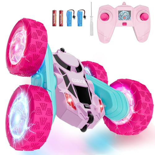 cosone Rosa Ferngesteuertes Auto für Mädchen 6-12 Jahre alt Stunt RC Auto mit LED Blinken 2.4Ghz 4WD 360° Flip RC Car für Kinder Geschenke von cosone