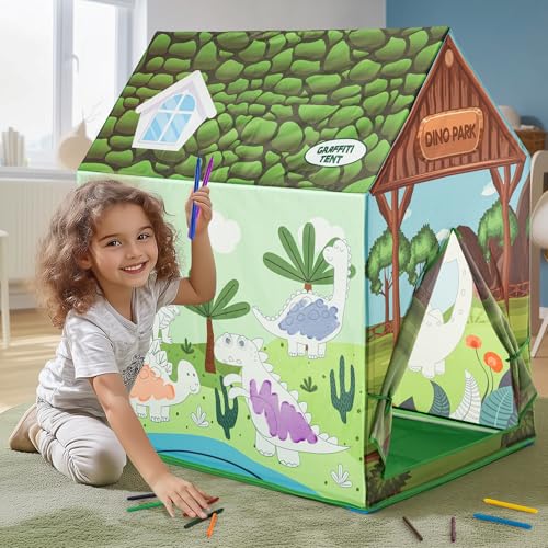 cossy Dinosaurier Kinderzelt, Spielzelt mit Aquarellstifte, Kinderzelt Indoor Wahsbar, Zelt Kinderzimmer, Spielhaus Kinder Indoor, Dinosaurier Spielzeug für Mädchen und Jungen cossy Dinosaurier Kinderzelt, Spielzelt mit Aquarellstifte, Kinderzelt Indoor Wahsbar, Zelt Kinderzimmer, Spielhaus Kinder Indoor, Dinosaurier Spielzeug für Mädchen und Jungen von cossy
