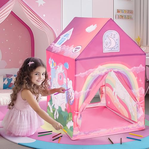 cossy Einhorn Kinderzelt, Spielzelt mit Aquarellstifte, Kinderzelt Indoor Wahsbar, Zelt Kinderzimmer, Spielhaus Kinder Indoor, Geschenk für Mädchen und Jungen, Rosa cossy Einhorn Kinderzelt, Spielzelt mit Aquarellstifte, Kinderzelt Indoor Wahsbar, Zelt Kinderzimmer, Spielhaus Kinder Indoor, Geschenk für Mädchen und Jungen, Rosa von cossy