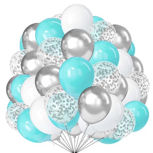 Blaugrüne Türkis-Luftballons, 50 Stück, 25,4 cm, weiß/silberfarben, Konfetti-Ballons, blaugrün, Party-Dekorationen für Jungen, Mädchen, Geburtstag, Babyparty, Hochzeit, Verlobung, Partyzubehör Blaugrüne Türkis-Luftballons, 50 Stück, 25,4 cm, weiß/silberfarben, Konfetti-Ballons, blaugrün, Party-Dekorationen für Jungen, Mädchen, Geburtstag, Babyparty, Hochzeit, Verlobung, Partyzubehör von creative balloons