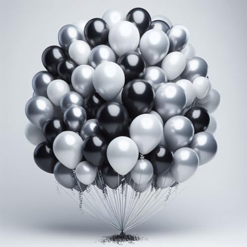 Luftballons Weiß Schwarz Silber 25 Stück 10 Zoll Party Luftballons Set für Mädchen Geburtstag Hochzeit Party Jahrestag Karneval Brautdusche Verlobung Abschlussfeier Dekorationen von creative balloons