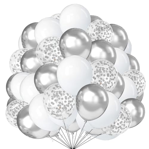 Weiße und silberne Luftballons, 25,4 cm, 50 Stück, Konfetti-Ballons für Hochzeit, Verlobung, Abschlussfeier, Geburtstag, Babyparty, Dekorationen, Silber- und Weiß-Partyzubehör Weiße und silberne Luftballons, 25,4 cm, 50 Stück, Konfetti-Ballons für Hochzeit, Verlobung, Abschlussfeier, Geburtstag, Babyparty, Dekorationen, Silber- und Weiß-Partyzubehör von creative balloons
