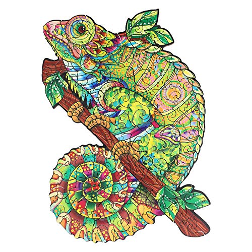 CROCOTILE Wooden Jigsaw Puzzles for Adults, Unique Wooden Animal Shaped Jigsaw Pieces Iridescent Chameleon, Great Gift for Adults and Kids, Finished Size 7.5 x 10.8 in (19.2 x 27.4 cm) 138 pcs von crocotile