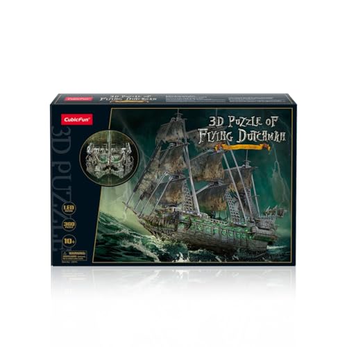 CubicFun 660527 3D Puzzle, Flying Dutchman LED, leuchtendes Piratenschiff, Schiff des Fliegenden Holländers, Modellbausatz mit 360 Teilen, Modellbau ab 10 Jahren von cubic fun
