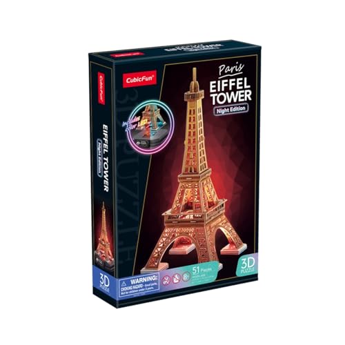 CubicFun 660534 3D Puzzle, Eiffelturm LED, beleuchtetes 3D-Modell, Wahrzeichen von Paris, Modellbausatz mit 51 Teilen, Modellbau für Kinder ab 8 Jahren von cubic fun