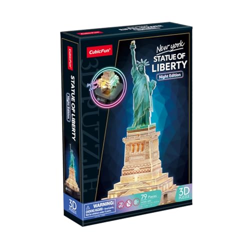CubicFun 660536 3D Puzzle, Freiheitsstatue LED, beleuchtetes 3D-Modell, Wahrzeichen von New York, Modellbausatz mit 79 Teilen, Modellbau für Kinder ab 8 Jahren von cubic fun