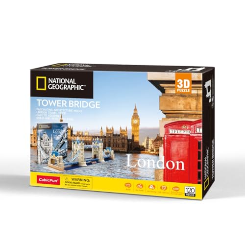 CubicFun 660978 National Geographic 3D Puzzle, Tower Bridge, 3D Modell Bastelset mit 120 Teilen, Modellbausatz für Kinder ab 8 Jahren von cubic fun