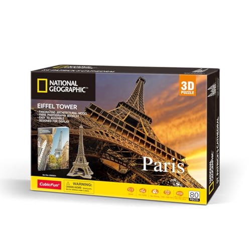 CubicFun 660998 National Geographic 3D Puzzle, Eiffelturm, Eiffel Tower 3D Modell Bastelset mit 80 Teilen, Modellbausatz für Kinder ab 8 Jahren von cubic fun