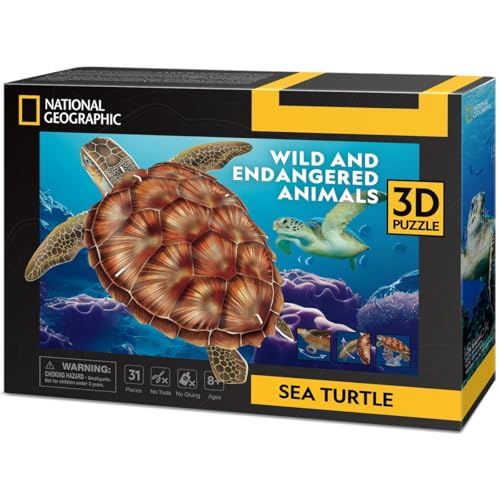 CubicFun 661080 National Geographic 3D Puzzle, Meeresschildkröte, 3D Tierpuzzle Schildkröte mit 31 Teilen, Modellbausatz für Kinder ab 8 Jahren von cubic fun