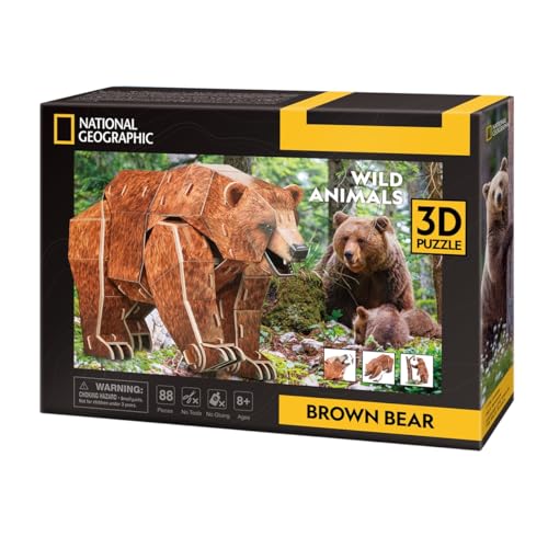 CubicFun 661096 National Geographic 3D Puzzle, Braunbär, 3D Tierpuzzle Bär mit 88 Teilen, Modellbausatz für Kinder ab 8 Jahren von cubic fun