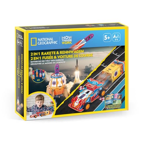 CubicFun 661099 Bausatz, 2in1 Rakete und Rennwagen, DIY Bastel-Set Physik, Experimentierset für Kinder ab 5 Jahren von CubicFun