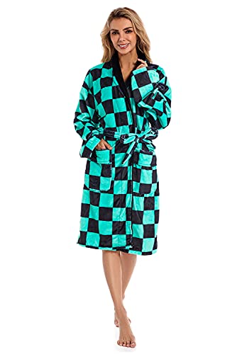 cultofmoon Anime Bademantel Cosplay Kimono Mantel Schwarz Grün Gitter Bademantel Pyjama Morgenmantel Plüsch Robe Unisex Nachtwäsche Halloween Party von cultofmoon