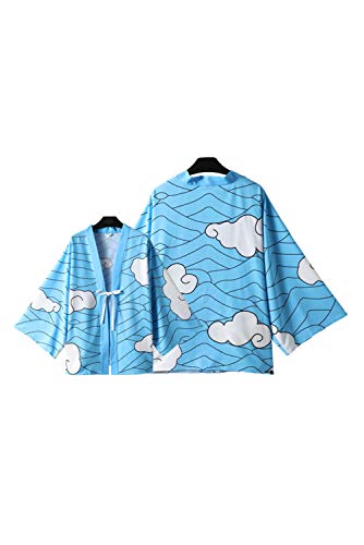 cultofmoon Anime Kimono Cosplay Japanese Print Kimono Sakonji Umhang Cape Blau Bademantel für Freizeit Halloween Party Anime Kostüm von cultofmoon