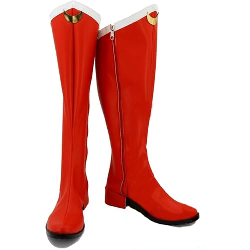 cultofmoon Anime Rote Stiefel Tsukino Usagi Cosplay Lange Stiefel PU Leder Schuhe Boots Damenstiefel Halloween Karneval Outfits von cultofmoon