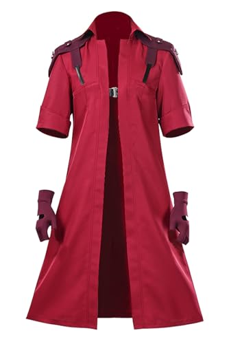 cultofmoon Dante Cosplay Kostüm Devil Roter Mantel Kurzarm Trenchcoat mit Handschuhen Lange Jacke Anime Cosplay Komplett Set Halloween Karneval von cultofmoon