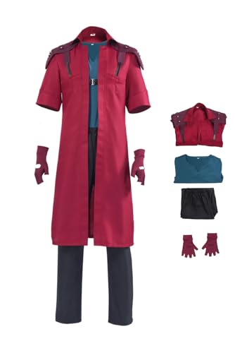 cultofmoon Dante Cosplay Kostüm Devil Roter Mantel Kurzarm Trenchcoat mit Handschuhen Lange Jacke Anime Cosplay Komplett Set Halloween Karneval von cultofmoon