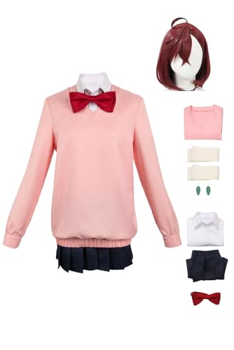 cultofmoon Momo Ayase Kostüm Amine Cosplay Schuluniform Rosa Bluse JK Rock Set mit Perücke Zubehör Süß Schule Outfits Halloween Karneval Party von cultofmoon