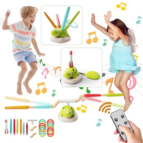 curfair 3-in-1-Multi-Player-Spielset, Wurfring-Spielspielzeug, musikalisches Spinn-Spring-Bewegungstraining, Raketenwerfer für Kinder, Outdoor-Stomp-Raketenspielzeug, Gartenspielzeug für Kleinkinder von curfair