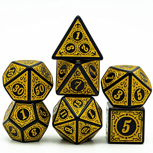 Cusdie 7-teiliges DND-Würfel-Set D&D-Polyedrische Würfel für TTRPG Dungeons and Dragons Rollenspiele Rollenspiele RPGs (Gelb mit schwarzem Rand) von cusdie