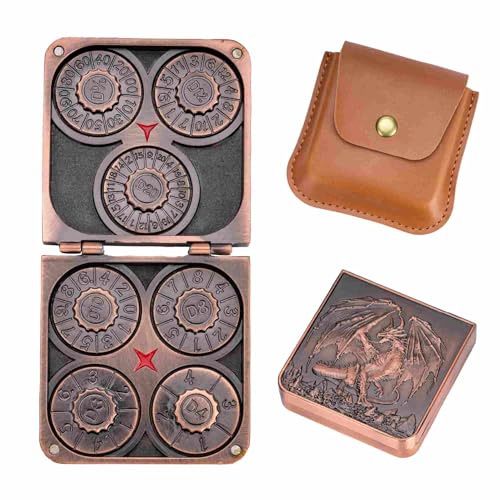 Cusdie 7-in-1 Faltbarer Spinner Metall DND Würfel Set mit PU Leder Tasche - Kompaktes Design mit D4, D6, D8, D10, D12, D20, D% für Rollenspiel-Geschenke von cusdie