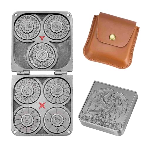Cusdie 7-in-1 Faltbarer Spinner Metall DND Würfel Set mit PU Leder Tasche - Kompaktes Design mit D4, D6, D8, D10, D12, D20, D% für Rollenspiel-Geschenke von cusdie