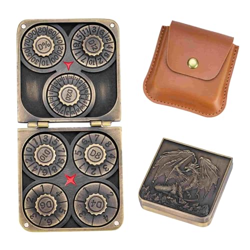 Cusdie 7-in-1 Faltbarer Spinner Metall DND Würfel Set mit PU Leder Tasche - Kompaktes Design mit D4, D6, D8, D10, D12, D20, D% für Rollenspiel-Geschenke von cusdie
